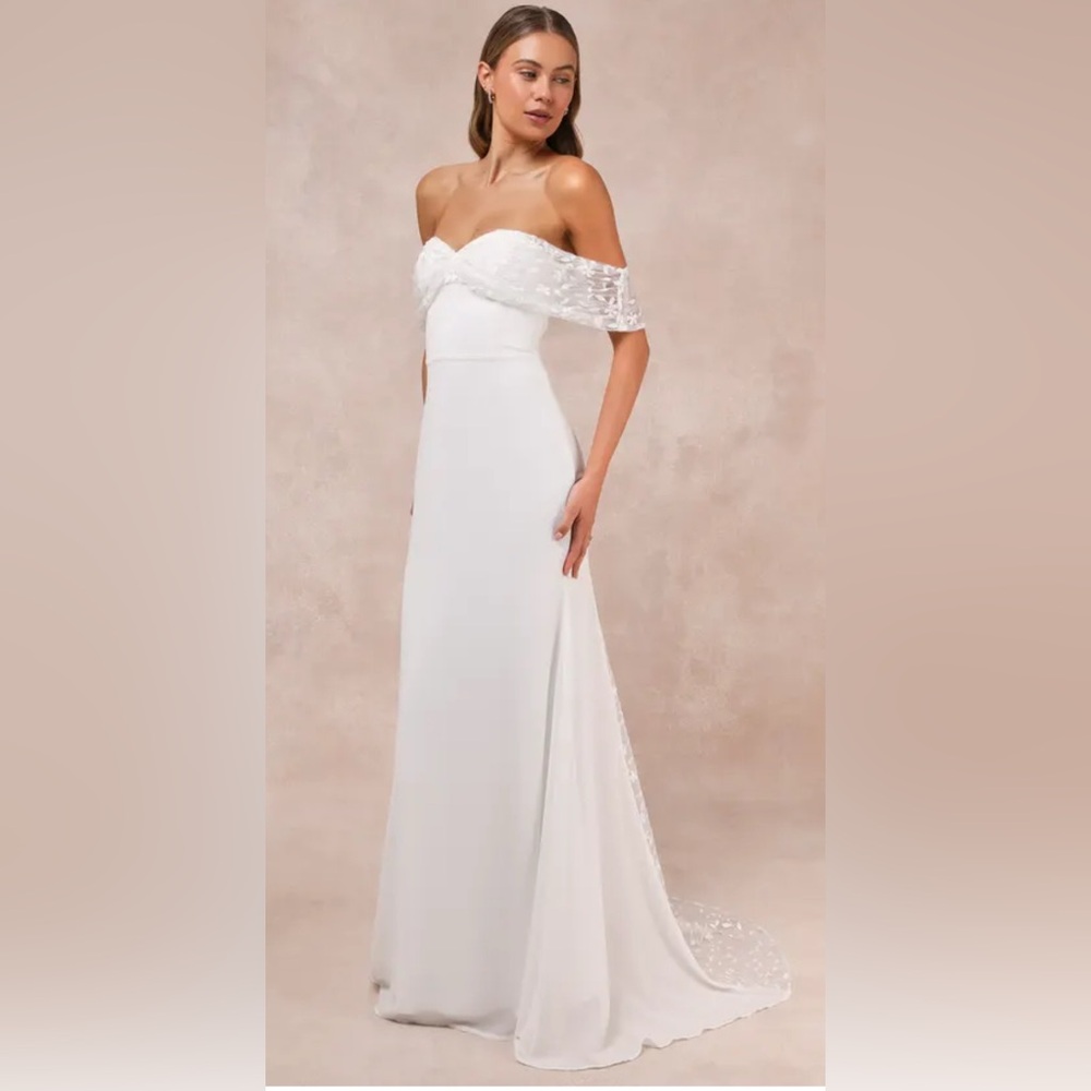 Lulus Beloved Beginning White Embroidered Off-the-Shoulder Maxi Dress NWOT